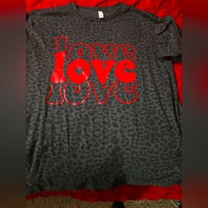 Gray Leopard Print T-Shirt with Red Love Graphic